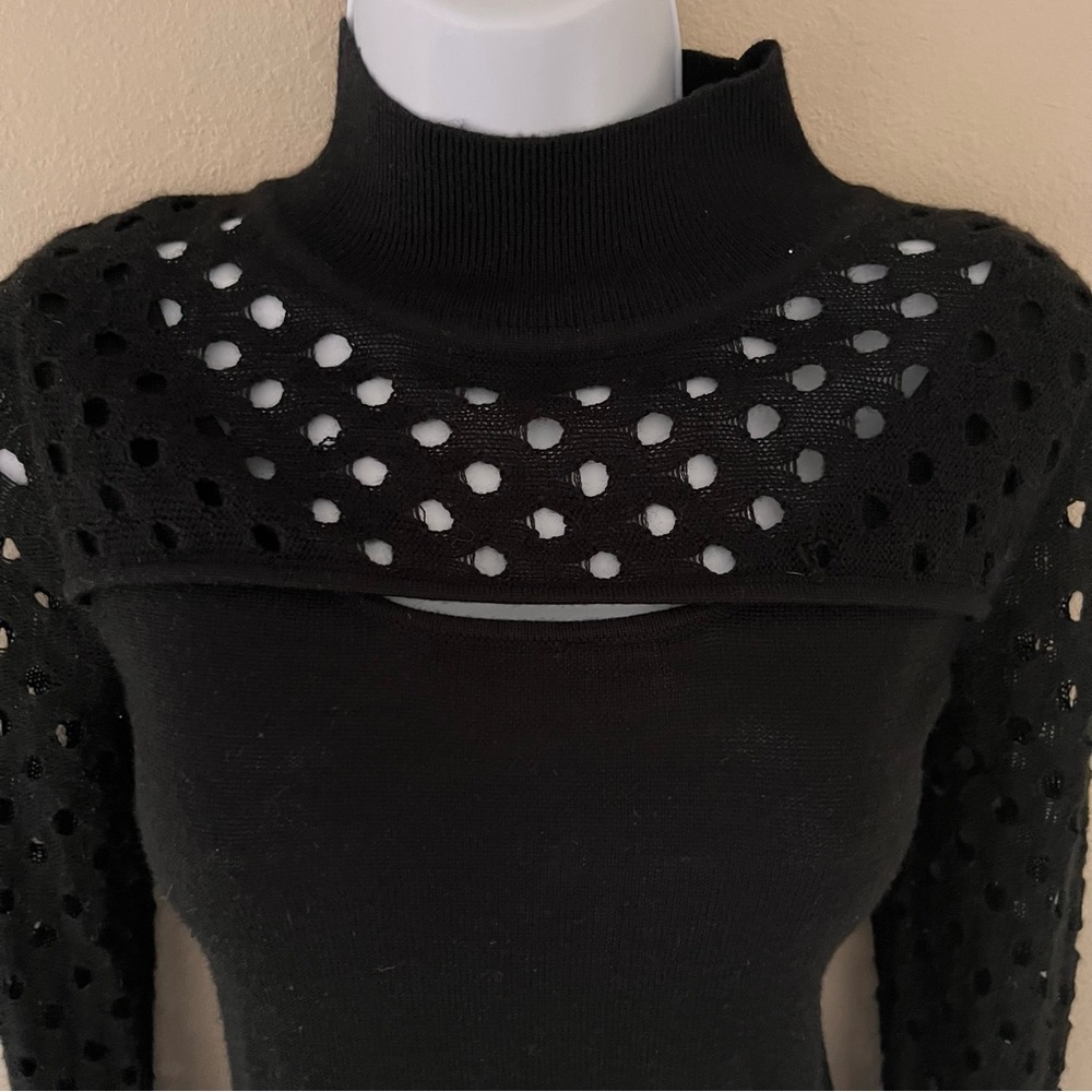 Aqua Sweater XS Black‎ Wool Cut Out Goth Grunge Edgy Dark Coquette Architectural - Picture 2 of 10